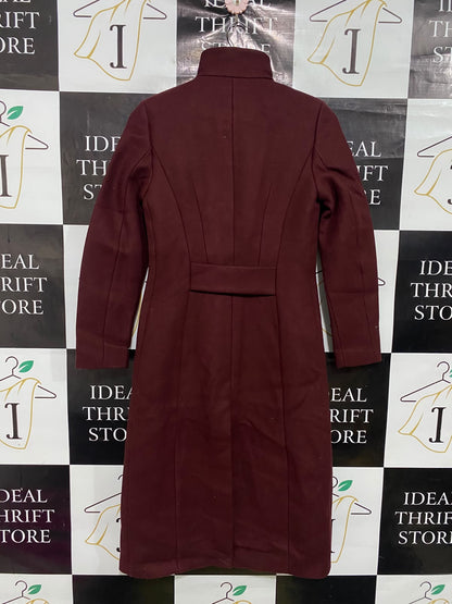 REISS |S| BUST 16| A48| BURGUNDY STAND-COLLAR TECHNICAL UTILITY LONG COAT