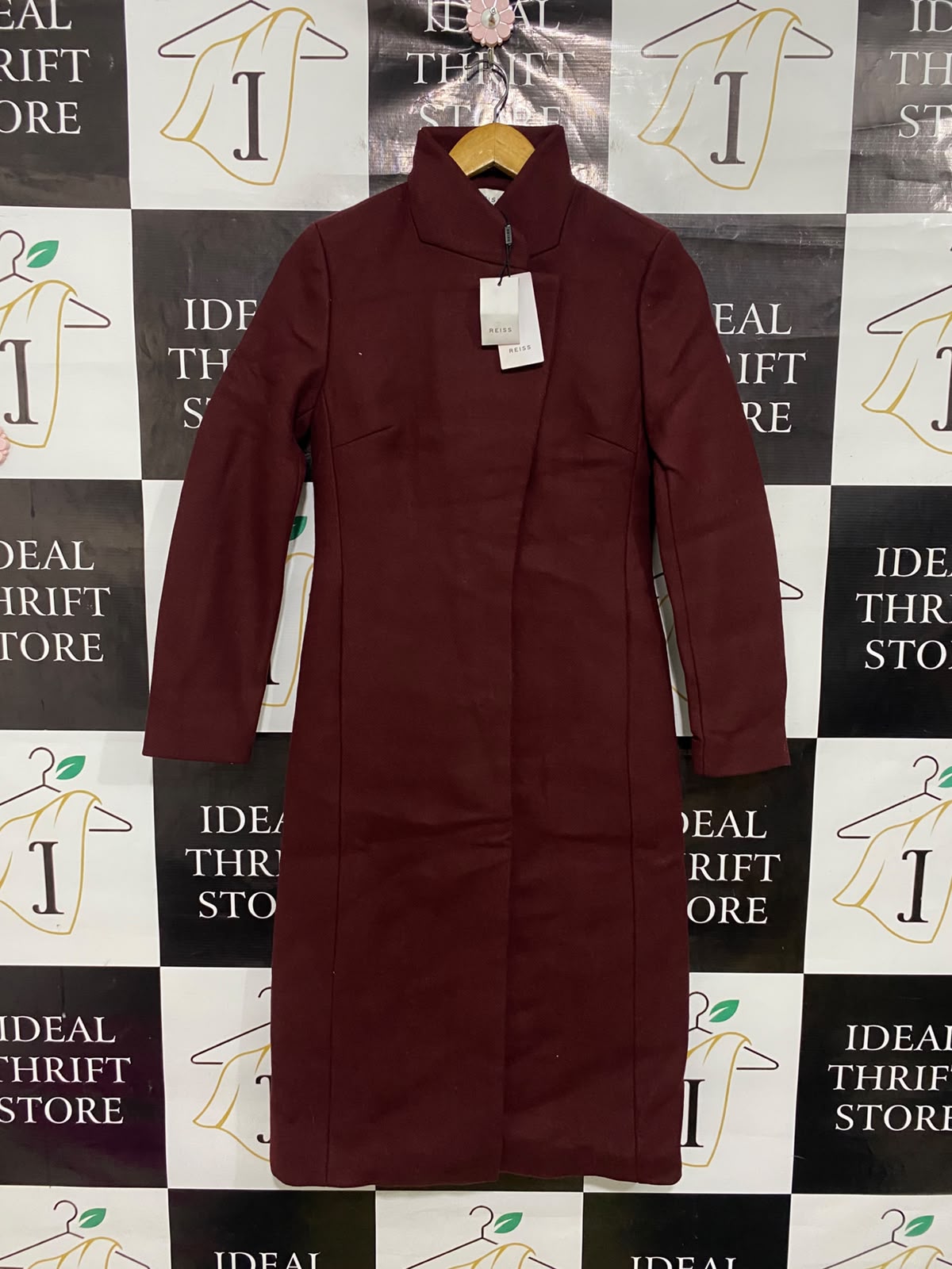 REISS |S| BUST 16| A48| BURGUNDY STAND-COLLAR TECHNICAL UTILITY LONG COAT