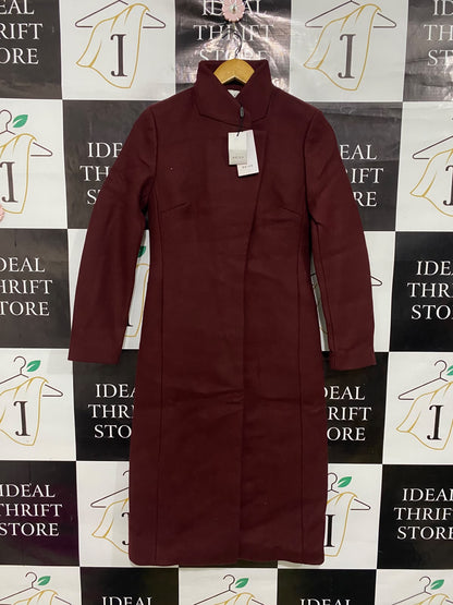 REISS |S| BUST 16| A48| BURGUNDY STAND-COLLAR TECHNICAL UTILITY LONG COAT