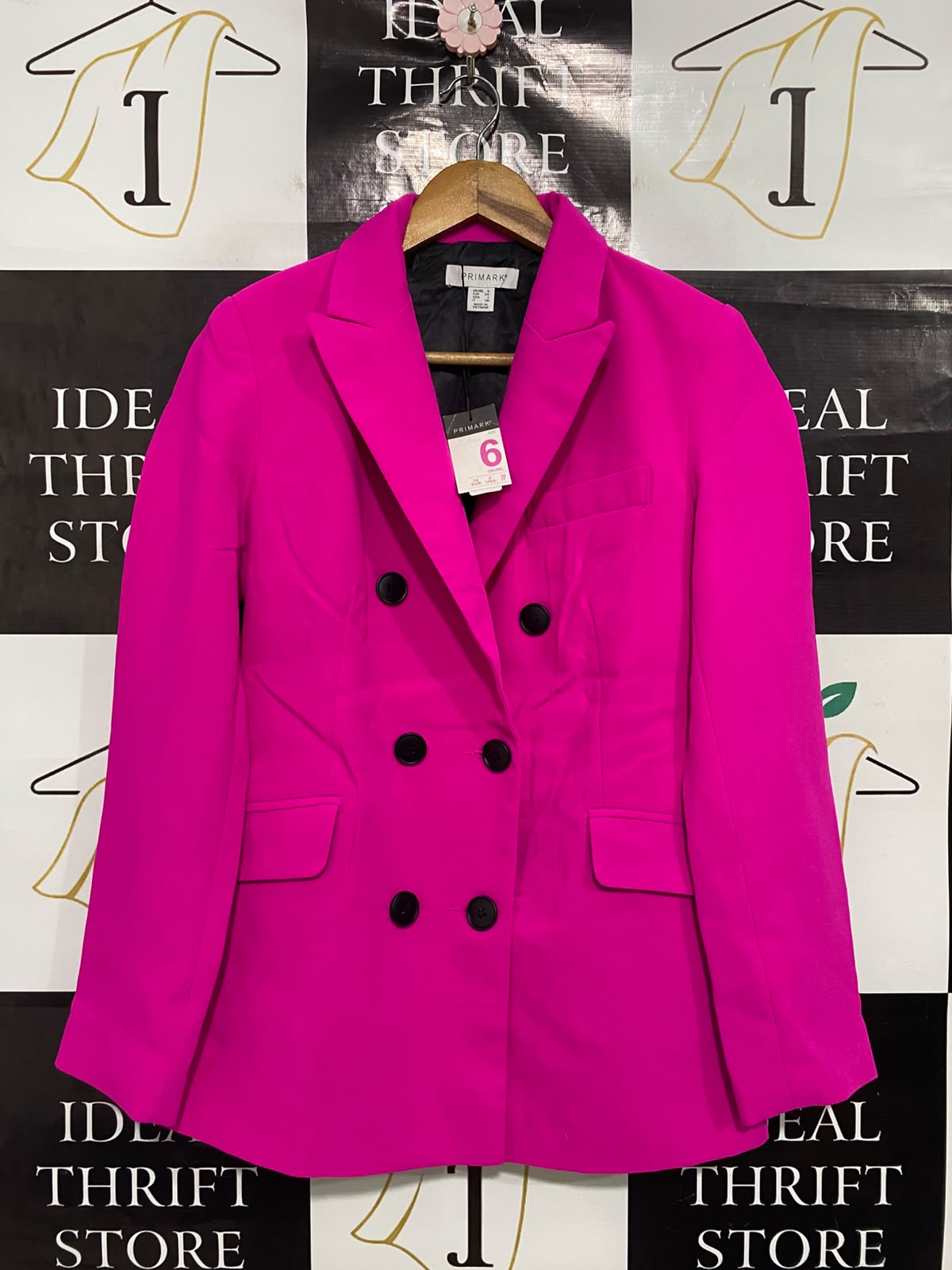 PRIMARK |S| BUST 17| A48| HOT PINK DOUBLE-BREASTED TAILORED TECHNICAL UTILITY BLAZER
