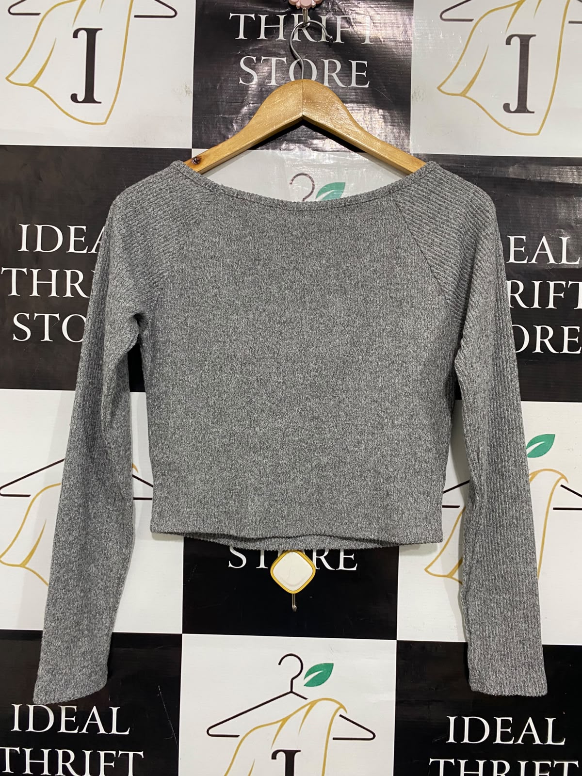 PRIMARK CARES |L| BUST 16| A48| HEATHER GREY STAR-EMBROIDERED TECHNICAL UTILITY CROP TOP