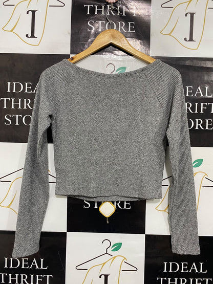 PRIMARK CARES |L| BUST 16| A48| HEATHER GREY STAR-EMBROIDERED TECHNICAL UTILITY CROP TOP
