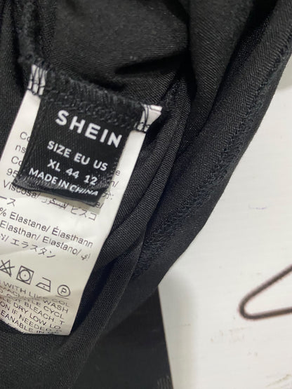 SHEIN |XL| BUST 15| A48| SOLID BLACK FAUX-WRAP RUCHED TECHNICAL UTILITY LONG-SLEEVE TOP