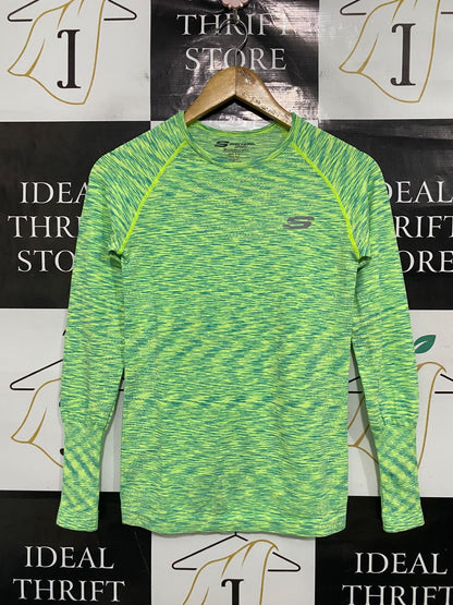 SKECHERS |XS/S| BUST 14| A48| LIME GREEN HEATHERED RAGLAN LONG-SLEEVE TECHNICAL UTILITY ATHLETIC TOP