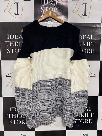 PRIMARK |L| BUST 24| A48| COLORBLOCK DISTRESSED-SLEEVE TECHNICAL UTILITY SWEATER