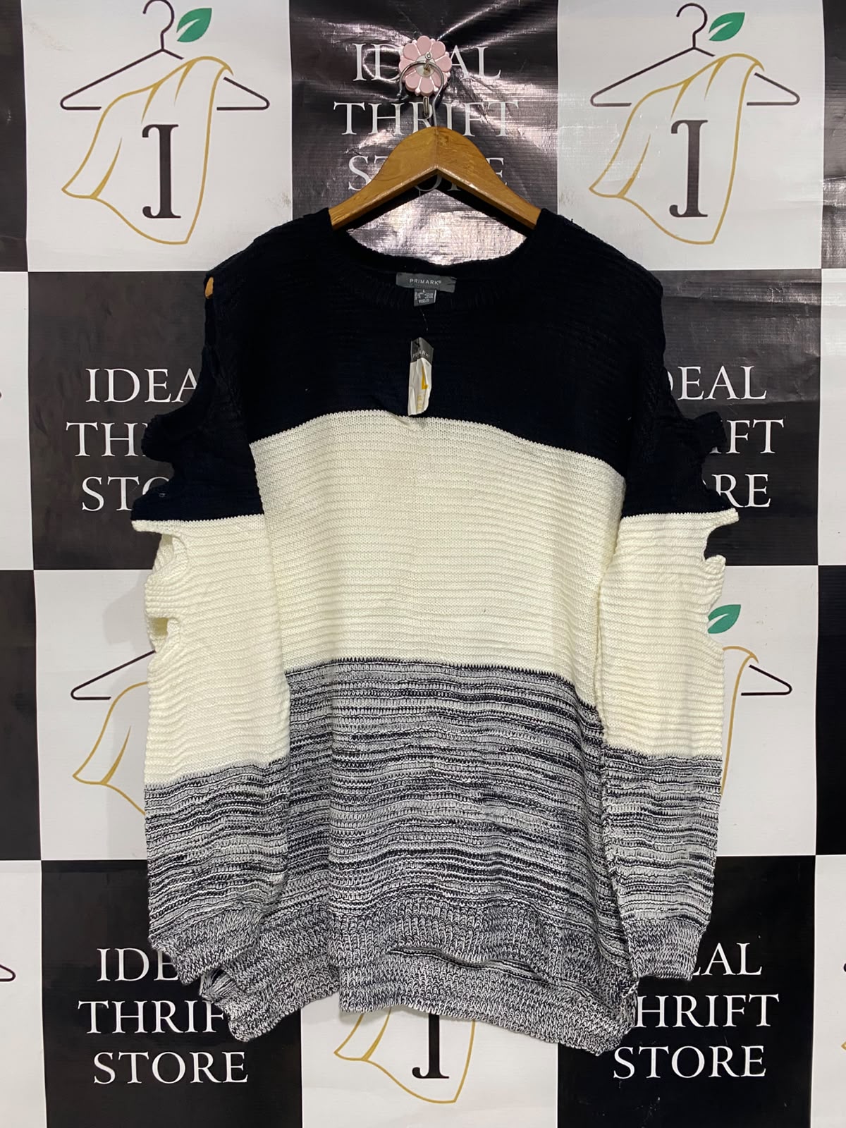 PRIMARK |L| BUST 24| A48| COLORBLOCK DISTRESSED-SLEEVE TECHNICAL UTILITY SWEATER
