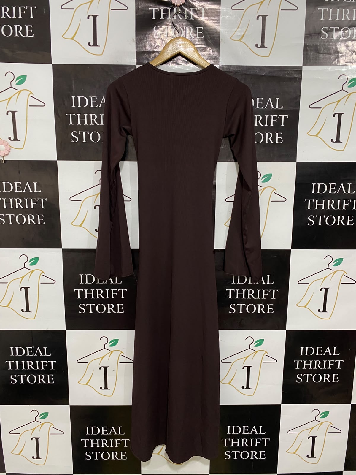 |S| BUST 14| A48| DARK BROWN RIBBED LACE-UP TECHNICAL UTILITY MIDI DRESS