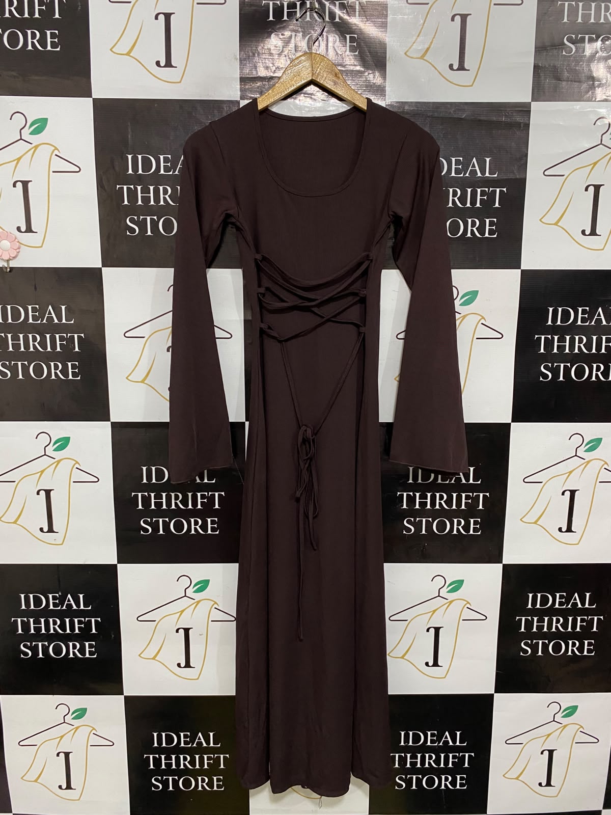 |S| BUST 14| A48| DARK BROWN RIBBED LACE-UP TECHNICAL UTILITY MIDI DRESS