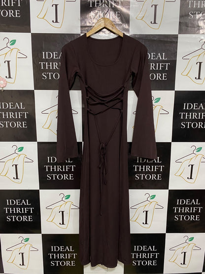 |S| BUST 14| A48| DARK BROWN RIBBED LACE-UP TECHNICAL UTILITY MIDI DRESS
