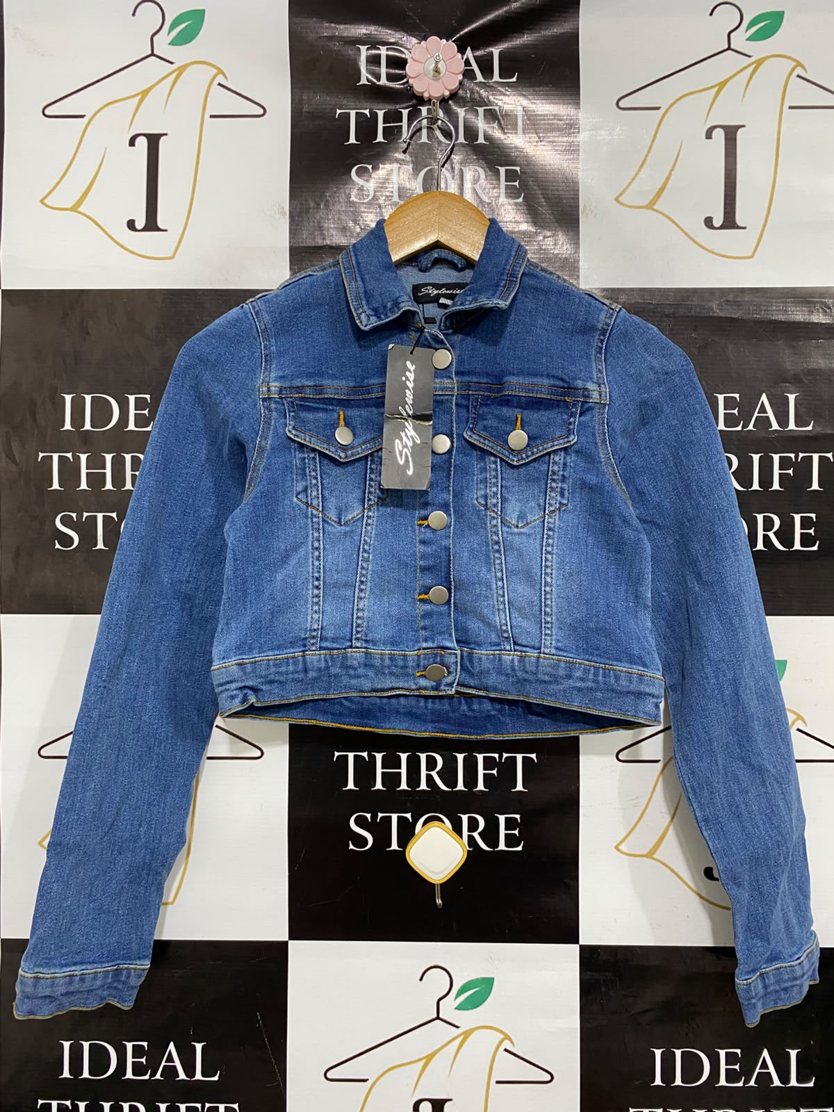 STYLEWISE |M| BUST 15| A48| MEDIUM WASH DENIM CROPPED TECHNICAL UTILITY JACKET