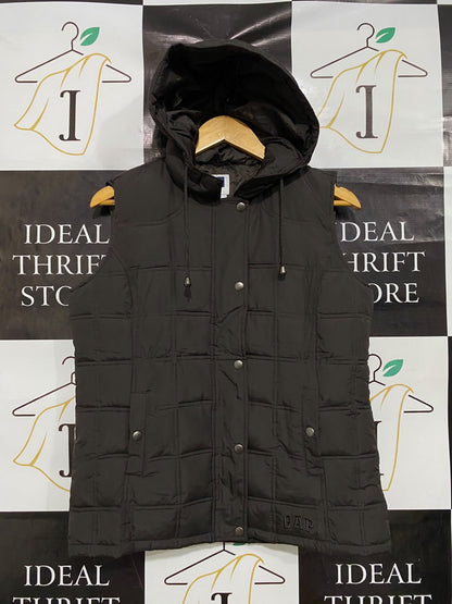 GAP |M| BUST 20| A48| SOLID BLACK QUILTED HOODED TECHNICAL UTILITY VEST