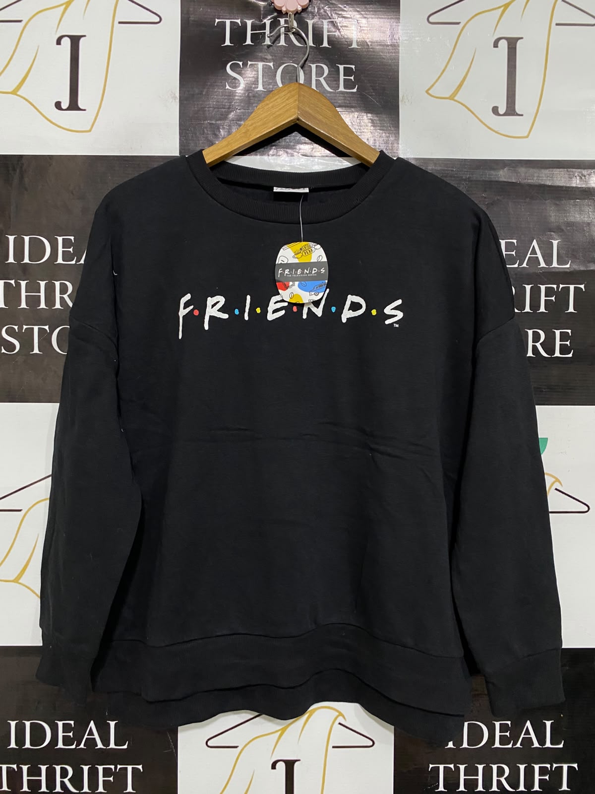 FRIENDS |M| BUST 26| A48| SOLID BLACK "FRIENDS" LOGO GRAPHIC TECHNICAL UTILITY SWEATSHIRT