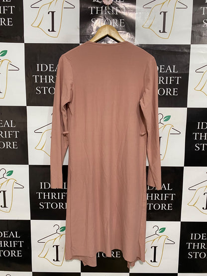 SELECT |M| BUST 19| A48| DUSTY ROSE DRAPED OPEN-FRONT TECHNICAL UTILITY MIDI CARDIGAN
