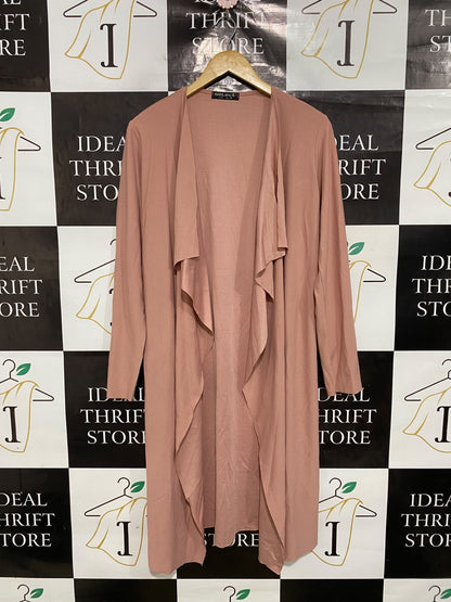 SELECT |M| BUST 19| A48| DUSTY ROSE DRAPED OPEN-FRONT TECHNICAL UTILITY MIDI CARDIGAN