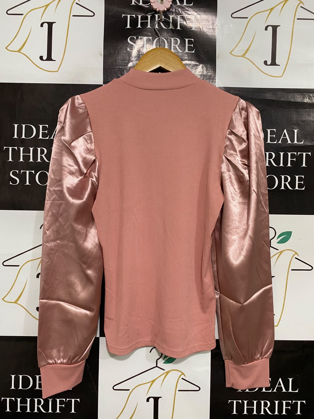 SHEIN |L| BUST 16| A48| DUSTY ROSE MOCK-NECK SATIN-SLEEVE TECHNICAL UTILITY TOP