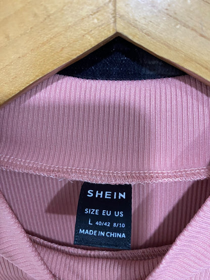 SHEIN |L| BUST 16| A48| DUSTY ROSE MOCK-NECK SATIN-SLEEVE TECHNICAL UTILITY TOP