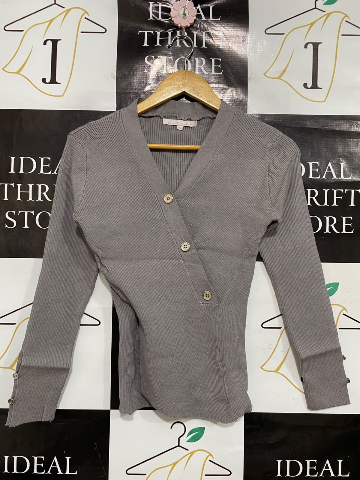 LNTUDER |S/M| BUST 15| A48| MAUVE ASYMMETRIC WRAP-FRONT RIBBED TECHNICAL UTILITY TOP