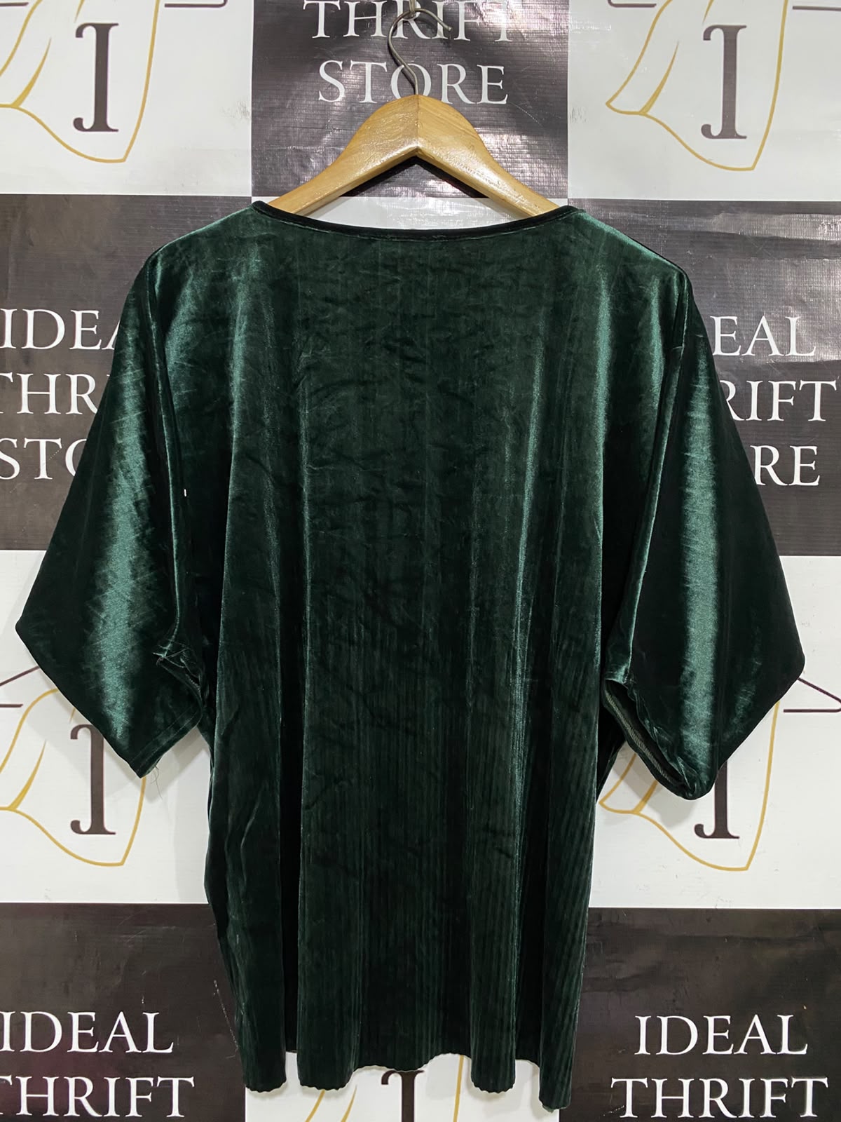 NEW FEELING |XL| BUST 24| A48| DARK GREEN CRUSHED VELVET RELAXED TECHNICAL UTILITY TOP