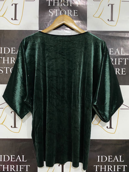 NEW FEELING |XL| BUST 24| A48| DARK GREEN CRUSHED VELVET RELAXED TECHNICAL UTILITY TOP