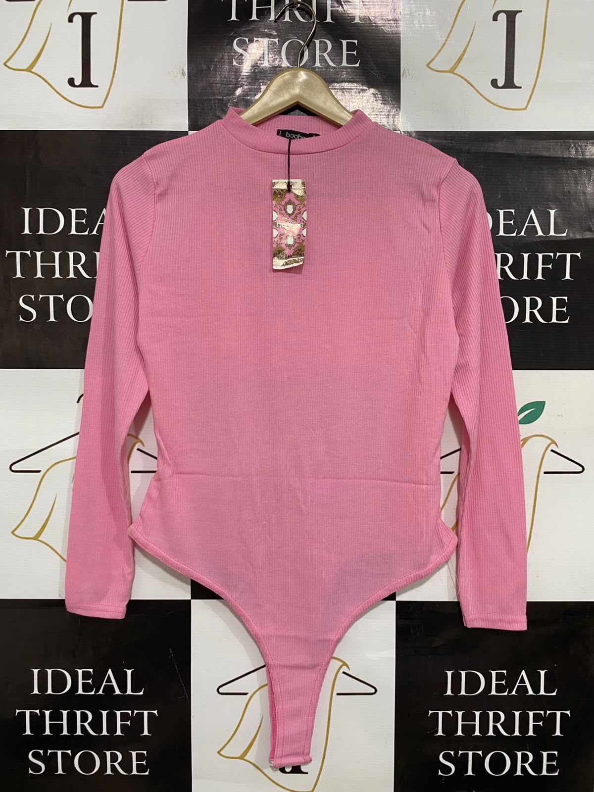 BOOHOO |M| BUST 17| A48| BUBBLEGUM PINK MOCK-NECK RIBBED TECHNICAL UTILITY BODYSUIT