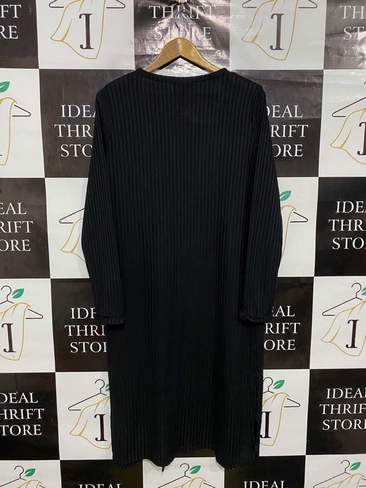 NEW LOOK |L| BUST 22| A48| SOLID BLACK RIBBED OPEN-FRONT TECHNICAL UTILITY MIDI CARDIGAN