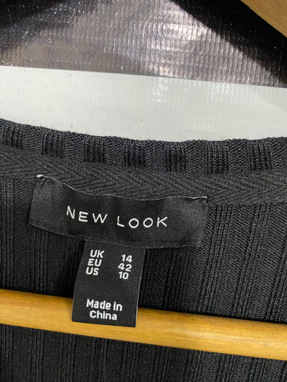 NEW LOOK |L| BUST 22| A48| SOLID BLACK RIBBED OPEN-FRONT TECHNICAL UTILITY MIDI CARDIGAN