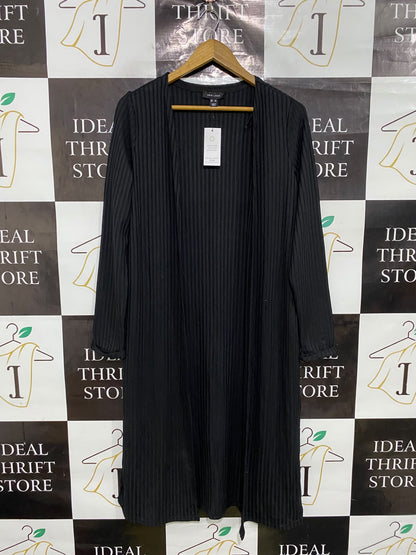 NEW LOOK |L| BUST 22| A48| SOLID BLACK RIBBED OPEN-FRONT TECHNICAL UTILITY MIDI CARDIGAN