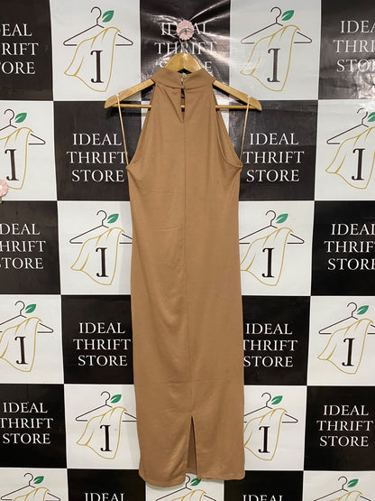 RIVER ISLAND |L| BUST 16| A48| CAMEL MOCK-NECK SLEEVELESS TECHNICAL UTILITY MAXI DRESS
