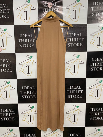 RIVER ISLAND |L| BUST 16| A48| CAMEL MOCK-NECK SLEEVELESS TECHNICAL UTILITY MAXI DRESS