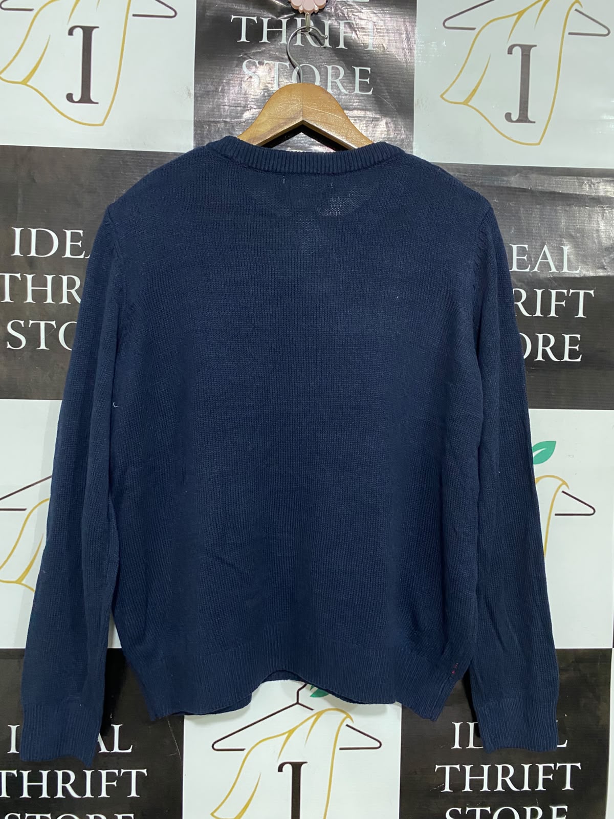 PRIMARK |L| BUST 22| A48| NAVY SANTA BEAR GRAPHIC KNIT TECHNICAL UTILITY SWEATER
