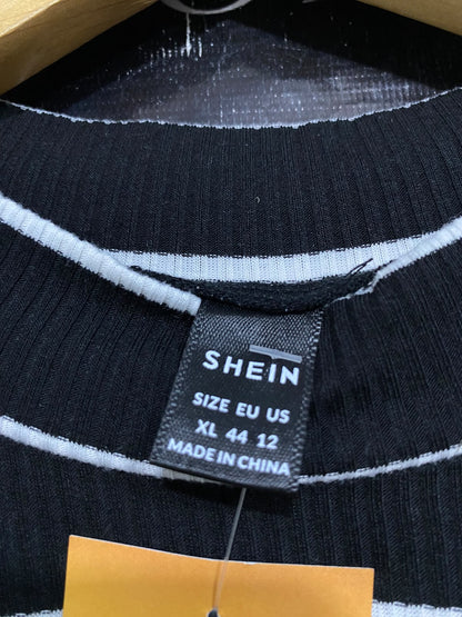 SHEIN |XL| BUST 19| A48| BLACK-AND-WHITE STRIPED MOCK-NECK TECHNICAL UTILITY MIDI DRESS