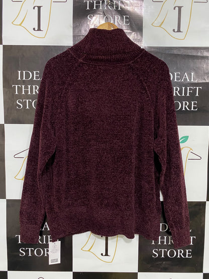 F&F |L| BUST 22| A48| BURGUNDY CHENILLE TURTLENECK TECHNICAL UTILITY SWEATER