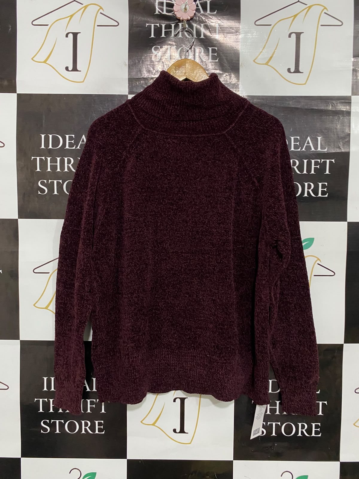 F&F |L| BUST 22| A48| BURGUNDY CHENILLE TURTLENECK TECHNICAL UTILITY SWEATER