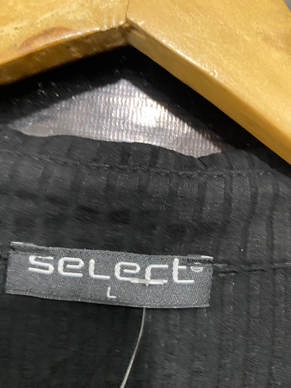 SELECT |L| BUST 16| A48| SOLID BLACK RUFFLED COLLARED TECHNICAL UTILITY BODYSUIT