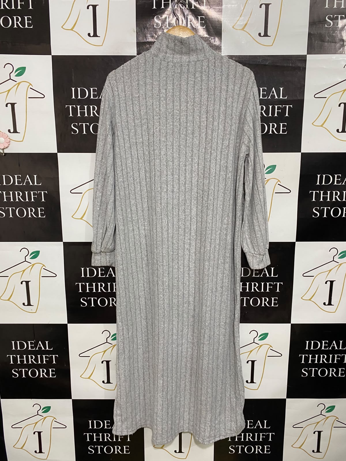 SHEIN |S| BUST 22| A48| HEATHER GREY ASYMMETRIC BUTTON-NECK RIBBED TECHNICAL UTILITY MIDI DRESS