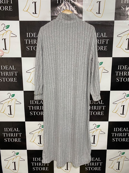 SHEIN |S| BUST 22| A48| HEATHER GREY ASYMMETRIC BUTTON-NECK RIBBED TECHNICAL UTILITY MIDI DRESS
