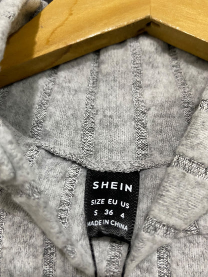 SHEIN |S| BUST 22| A48| HEATHER GREY ASYMMETRIC BUTTON-NECK RIBBED TECHNICAL UTILITY MIDI DRESS