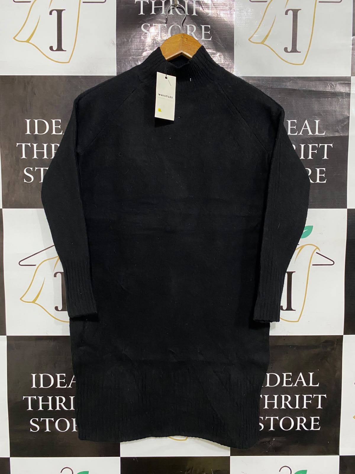 WHISTLES |M| BUST 17| A48| SOLID BLACK MOCK-NECK RAGLAN TECHNICAL UTILITY SWEATER DRESS