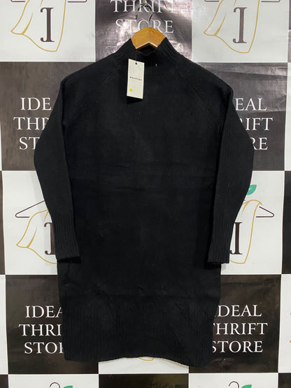 WHISTLES |M| BUST 17| A48| SOLID BLACK MOCK-NECK RAGLAN TECHNICAL UTILITY SWEATER DRESS