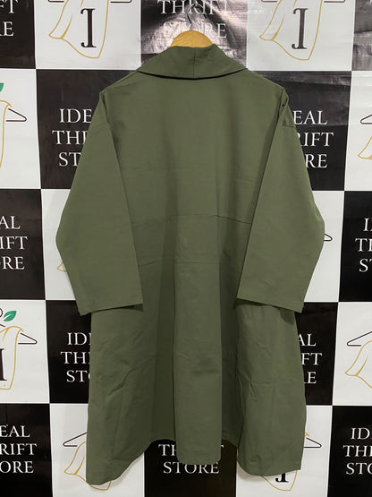 KIT AND KABOODAL |XL| BUST 25| A48| SAGE GREEN SHAWL-LAPEL TECHNICAL UTILITY COAT TUNIC
