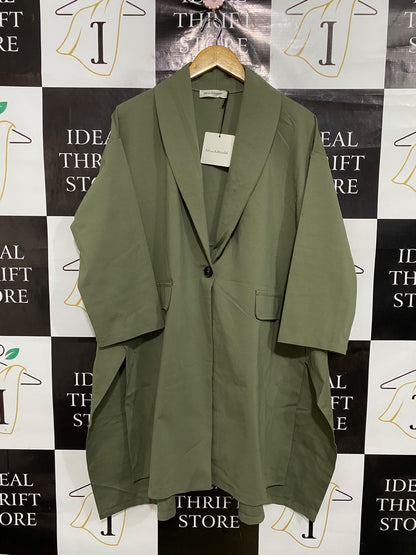 KIT AND KABOODAL |XL| BUST 25| A48| SAGE GREEN SHAWL-LAPEL TECHNICAL UTILITY COAT TUNIC