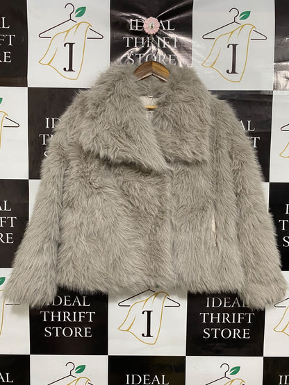 |M| BUST 22| A20| GREY FAUX-FUR OVERSIZED COLLAR TECHNICAL UTILITY JACKET