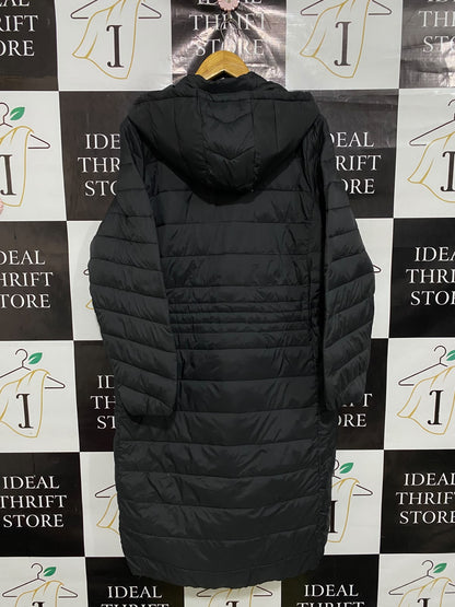 GEORGE |L| BUST 23| A20| SOLID BLACK WAIST-CINCHED HOODED LONG PUFFER TECHNICAL UTILITY COAT
