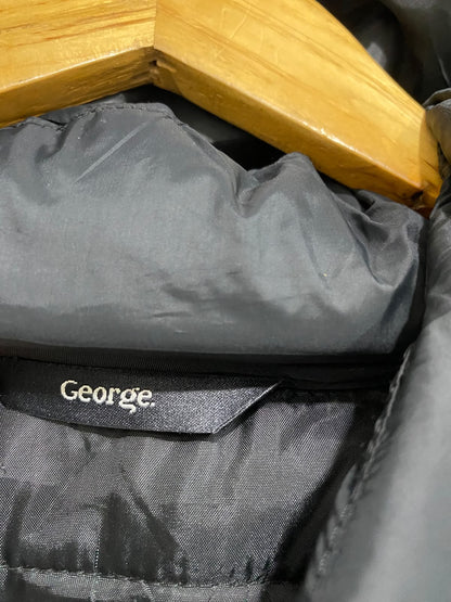 GEORGE |L| BUST 23| A20| SOLID BLACK WAIST-CINCHED HOODED LONG PUFFER TECHNICAL UTILITY COAT