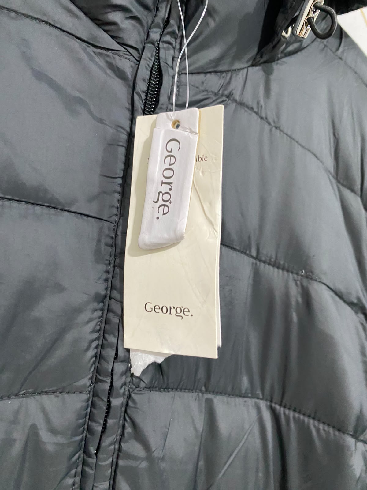 GEORGE |L| BUST 23| A20| SOLID BLACK WAIST-CINCHED HOODED LONG PUFFER TECHNICAL UTILITY COAT