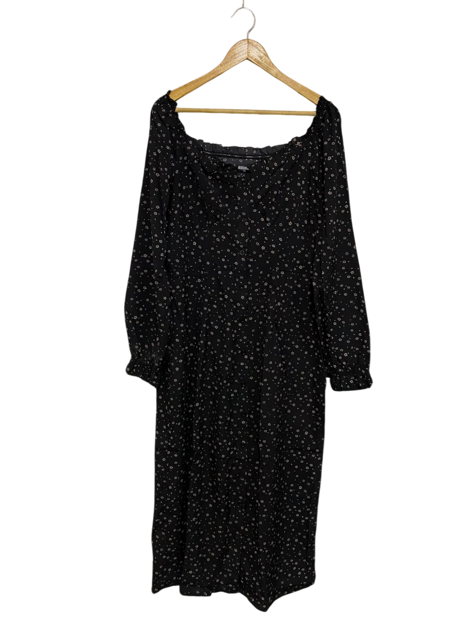 MISS GUIDED |M| BUST 18| A50| BLACK AND WHITE DITSY FLORAL SQUARE-NECK TECHNICAL UTILITY MIDI DRESS