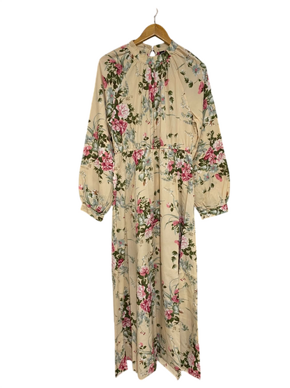 SHEIN |L| BUST 18| A50| CREAM AND PINK FLORAL MOCK-NECK TECHNICAL UTILITY MAXI DRESS