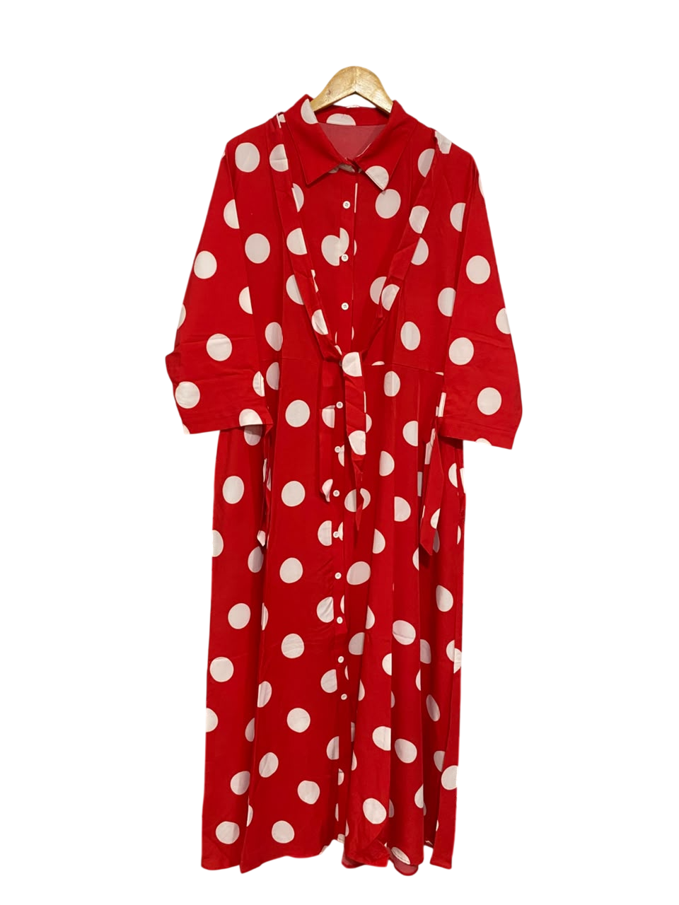 |XL| BUST 23| A50| RED AND WHITE LARGE POLKA DOT TECHNICAL UTILITY SHIRT DRESS
