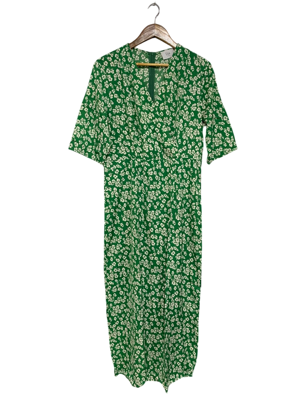 ELLA |XL| BUST 20| A50| GREEN AND WHITE FLORAL PRINT V-NECK TECHNICAL UTILITY MIDI DRESS
