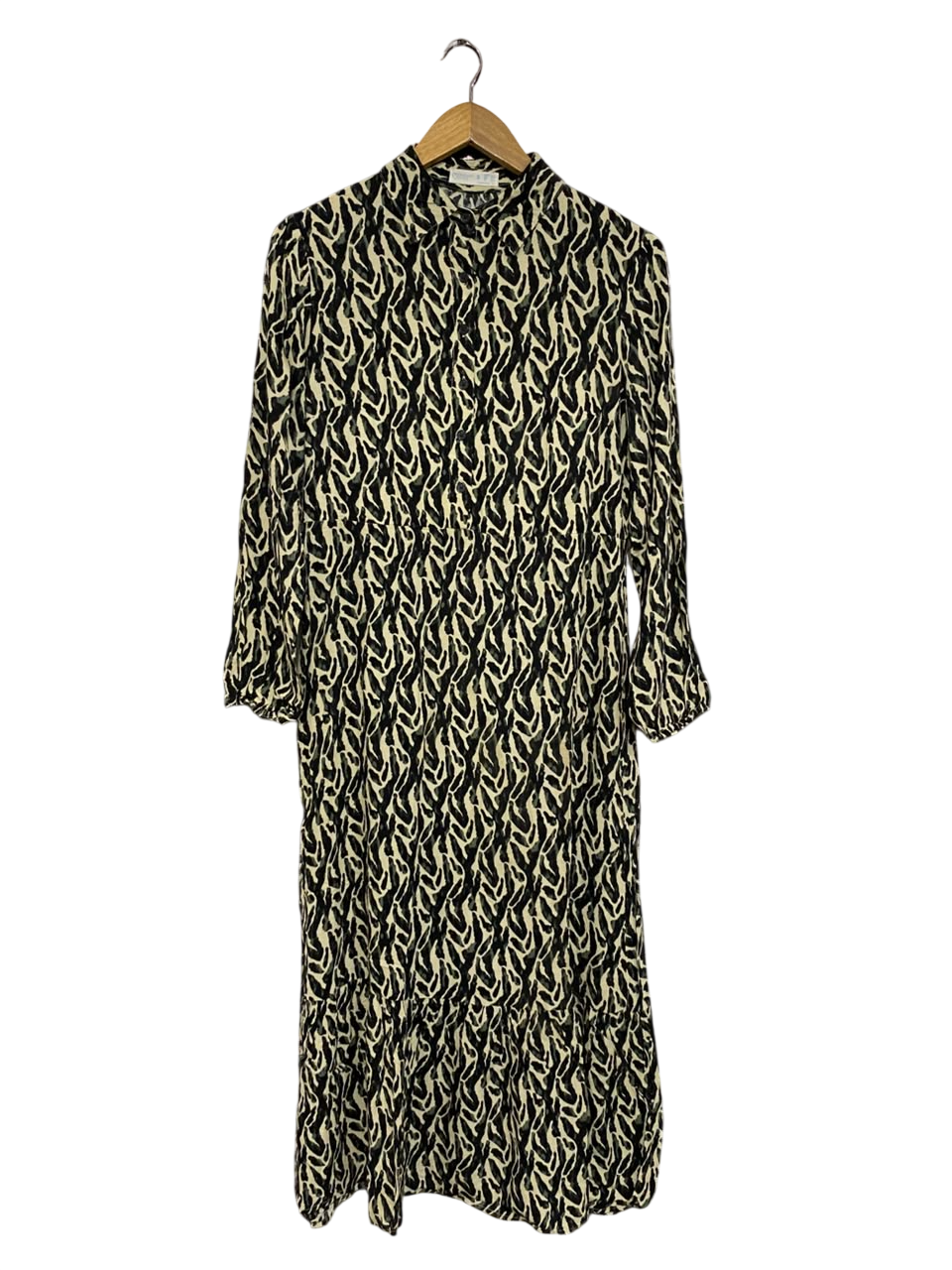 PRIMARK CARES |S| BUST 20| A50| BLACK AND CREAM ABSTRACT ANIMAL PRINT TECHNICAL UTILITY SHIRT DRESS